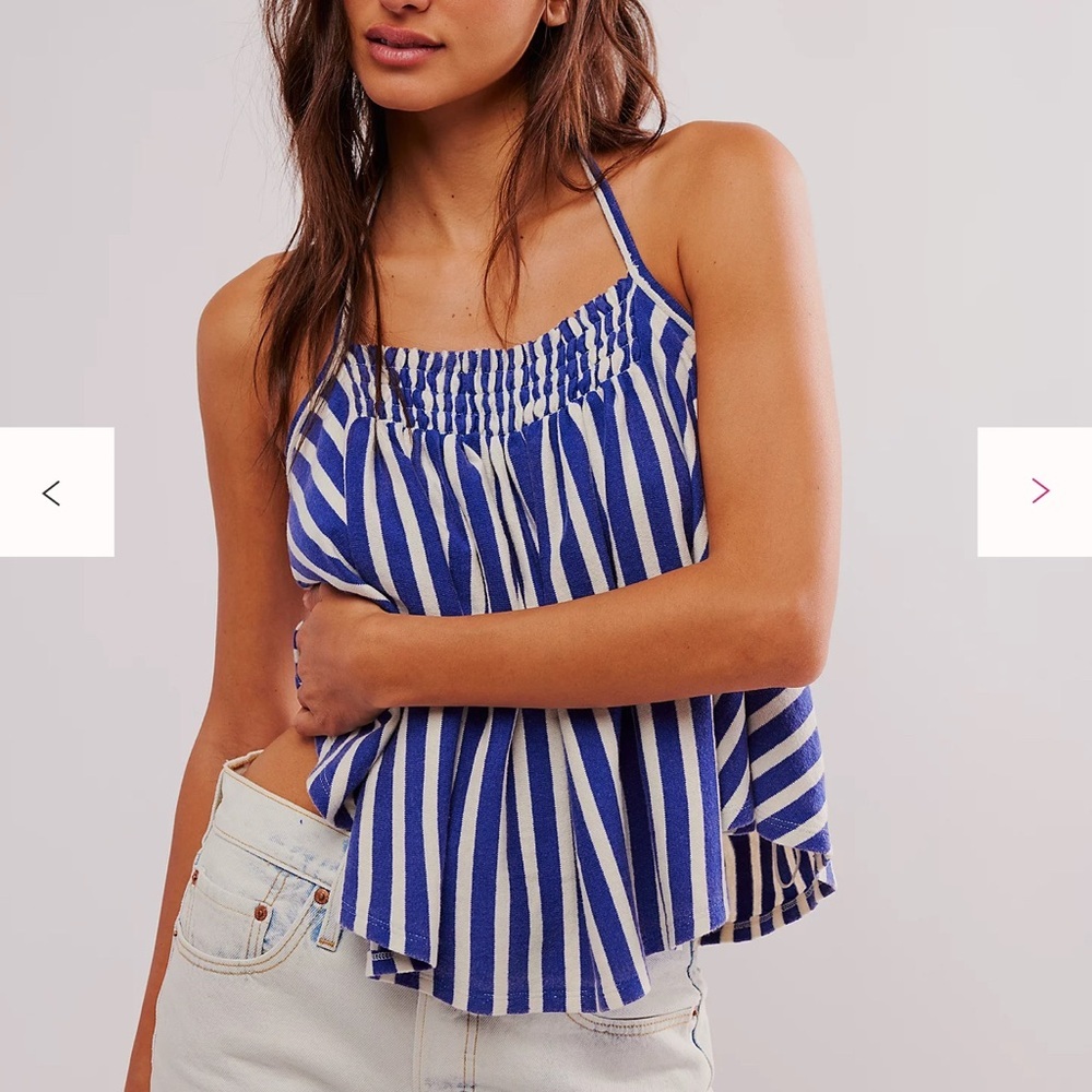 WE THE FREE People Blue and White Striped halter top tank 100% cotton NEW NWT